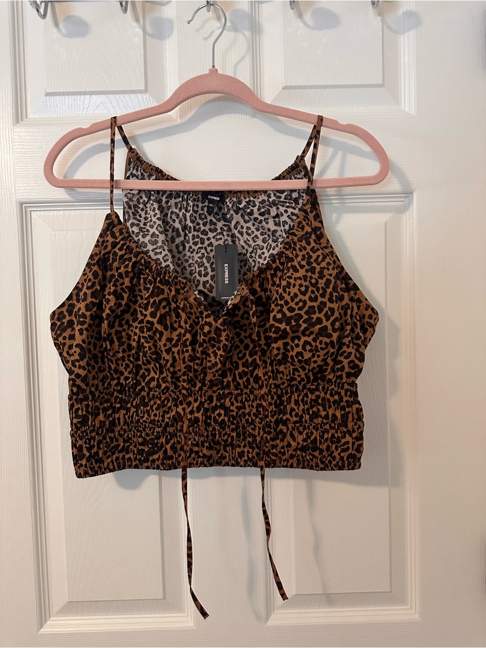 Leopard Print Smocked Cropped Tank Top
